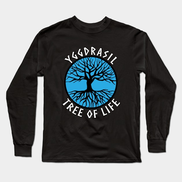 Tree of Life Yggdrasil Blue Paganism Symbol Long Sleeve T-Shirt by vikki182@hotmail.co.uk